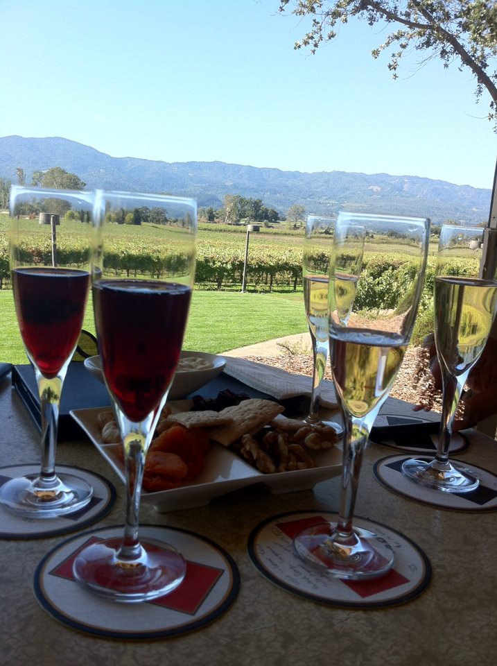 Flight of Mumm White and Red Sparklers Overlooking Their Beautiful Vineyards